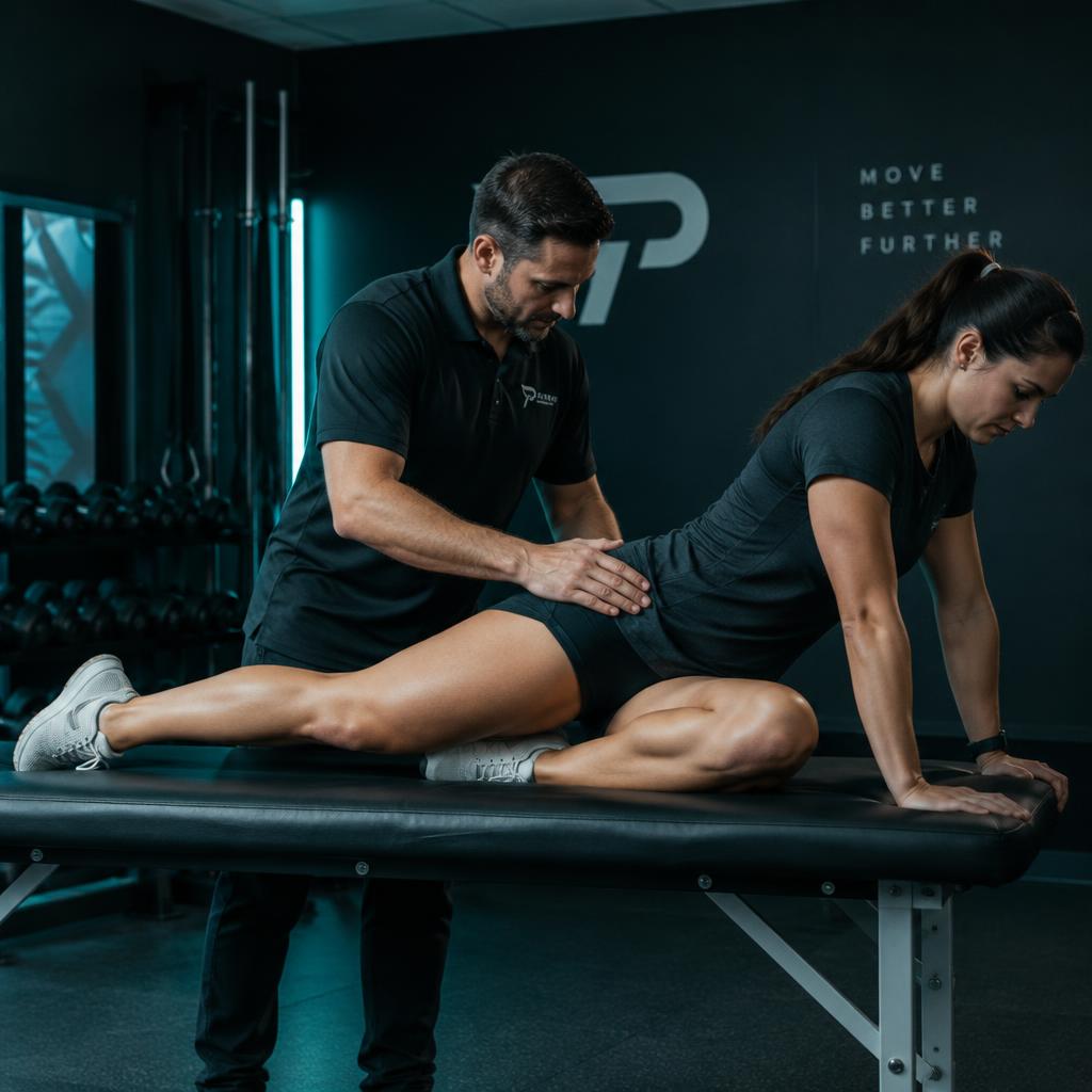 Therapist coaching a hip mobility drill